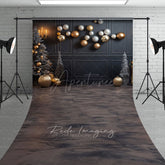 Aperturee - Aperturee Modern Grey and Gold Christmas Sweep Backdrop Floating Ornaments with Marble Floor Elegant Holiday Decor